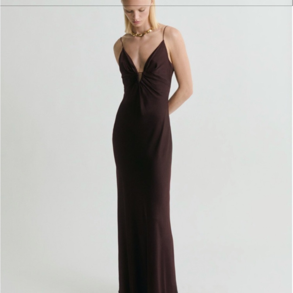 Elegant Chocolate Brown V-neck Evening Gown